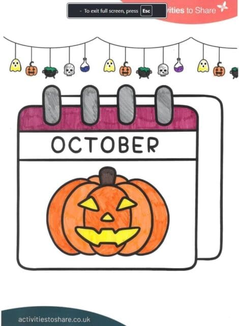 Halloween Calendar Colouring