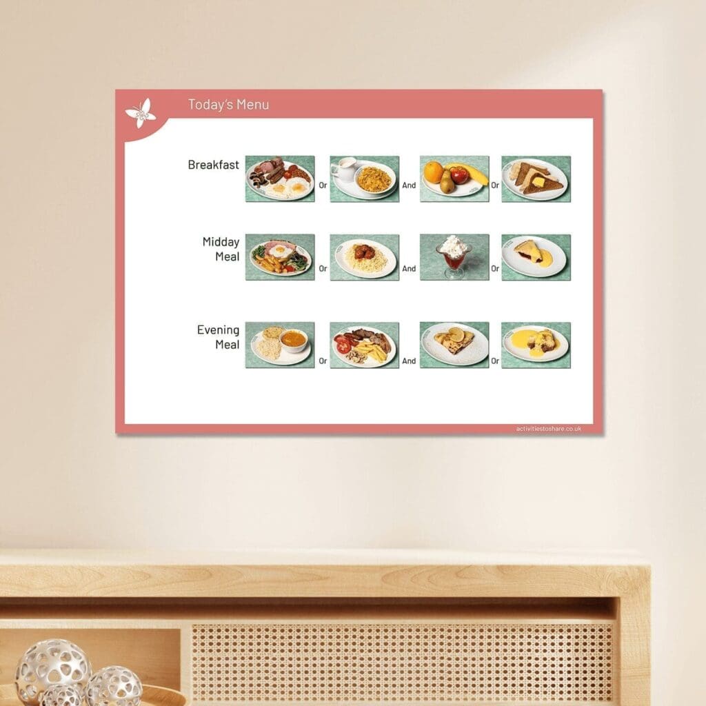 Care Home Menu Display Board