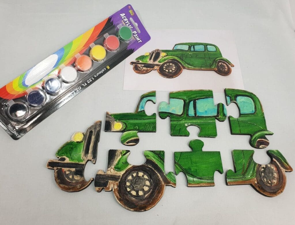 Hand Crafted Wooden Puzzle - Paint Your Own Vintage Car (7 Pieces)