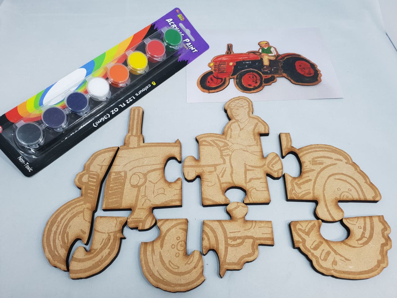 Hand Crafted Wooden Puzzle - Paint Your Own Tractor (8 Pieces)