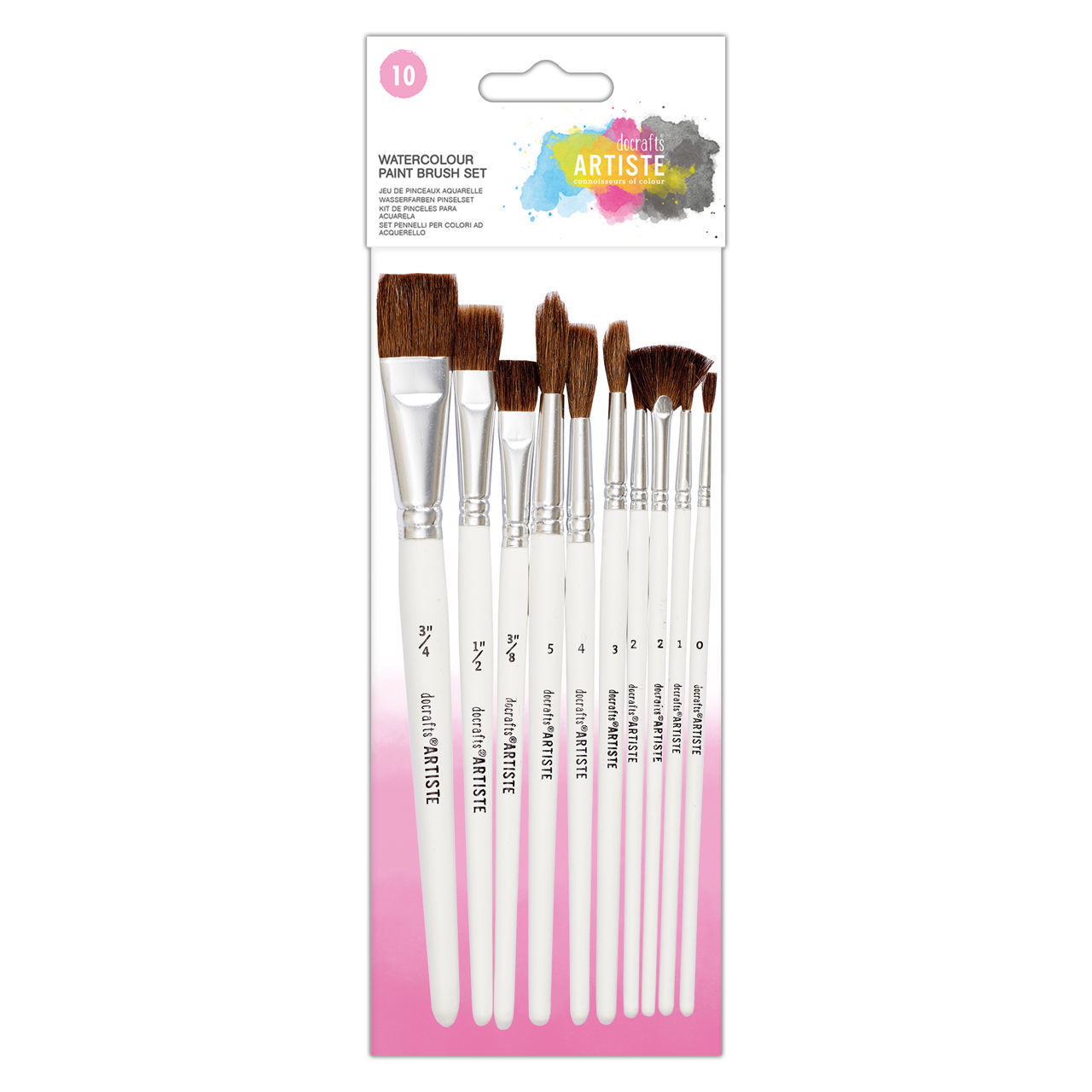 Watercolour Paint Brush Set - Pack of 10 Assorted