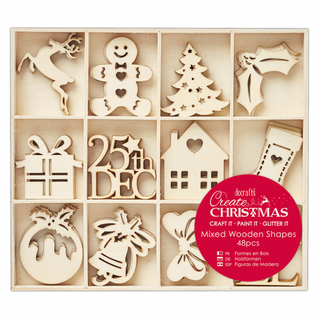 Mixed Wooden Christmas Shapes (pack of 48)
