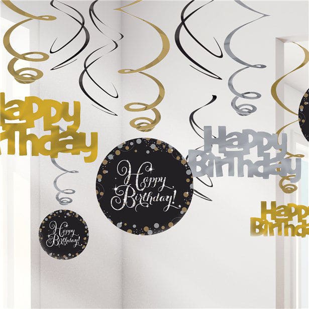 Happy Birthday Hanging Swirls (pack 12)